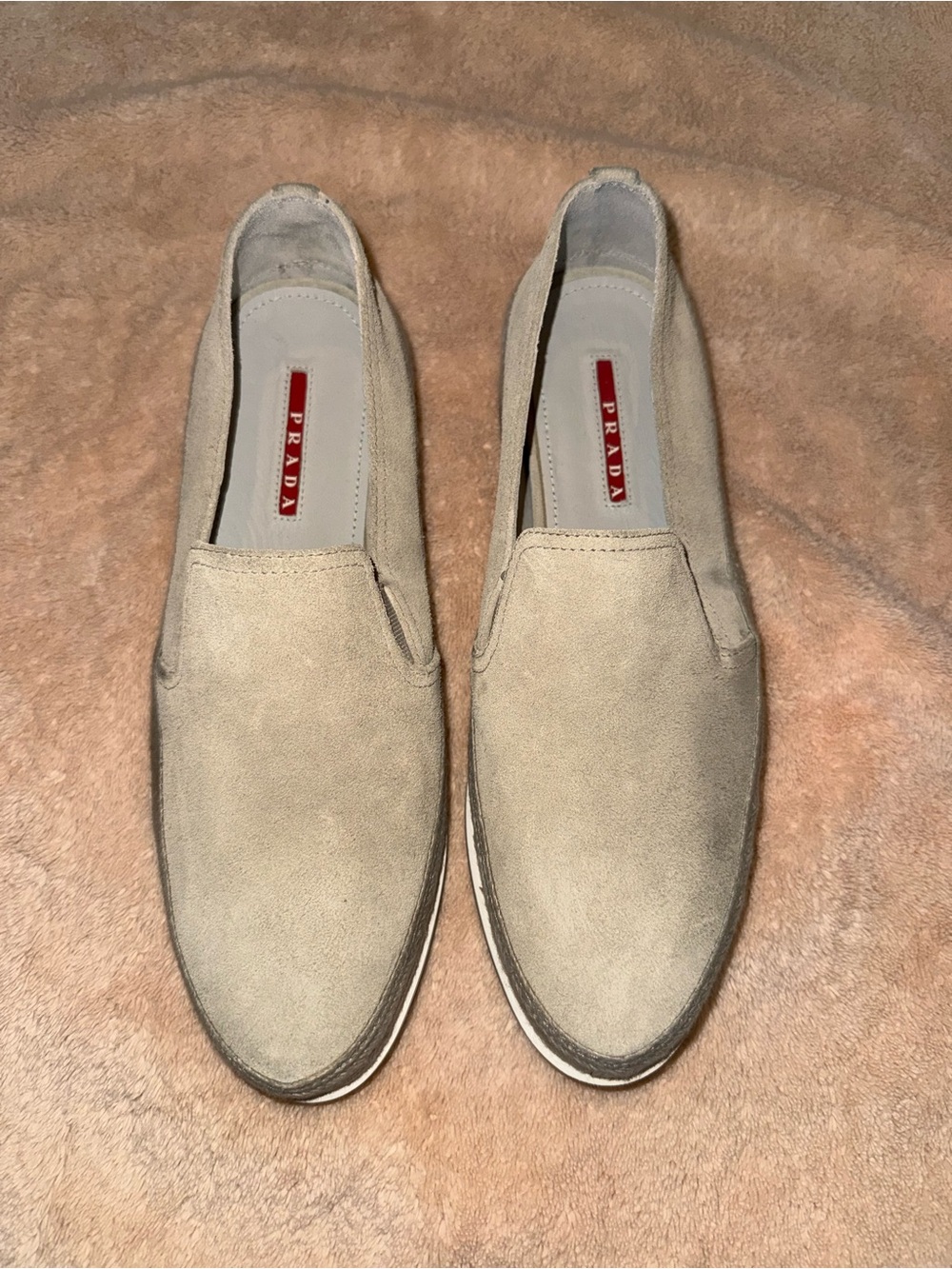 Prada Beige Suede Slip-On Loafers